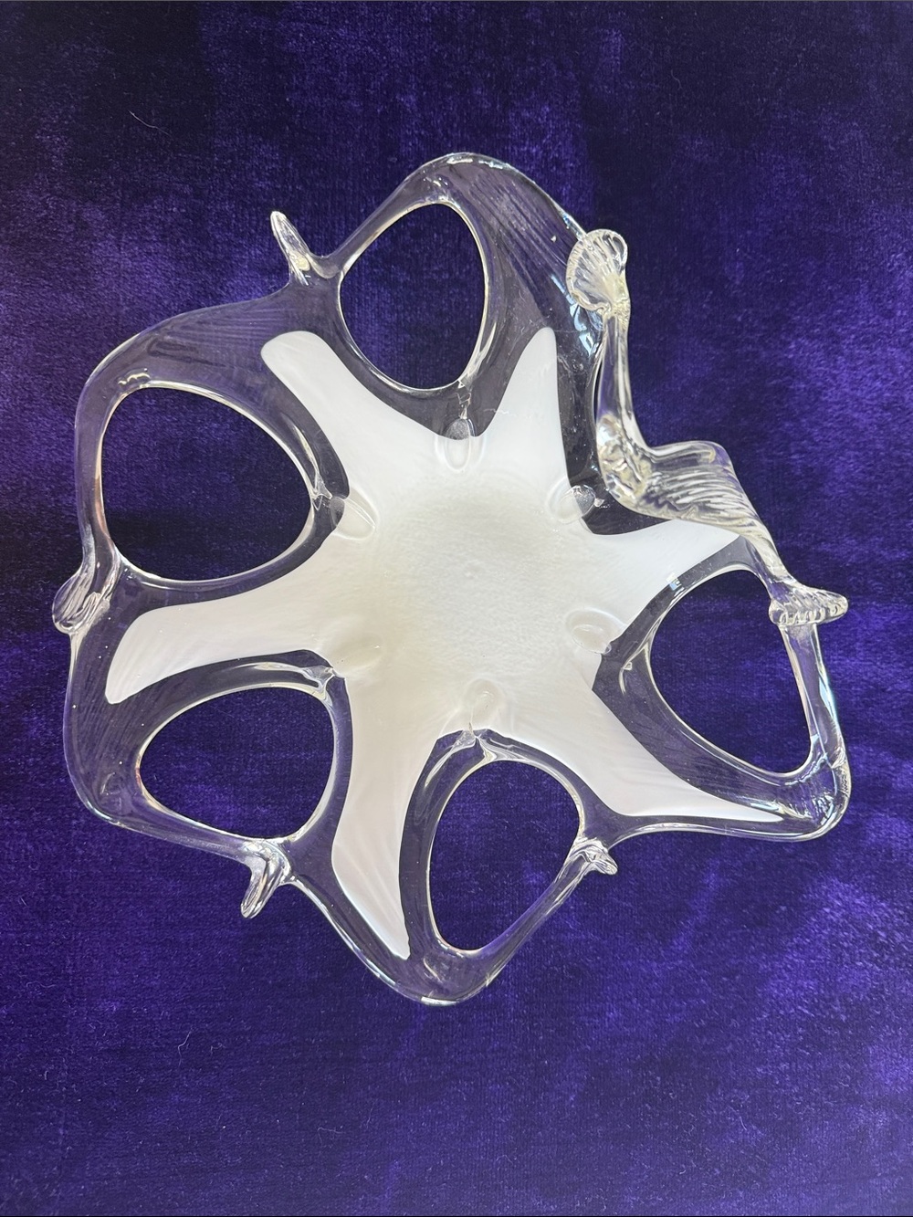Vintage Murano White & Clear Hand-Blown Art Glass Starfish Splash Bowl